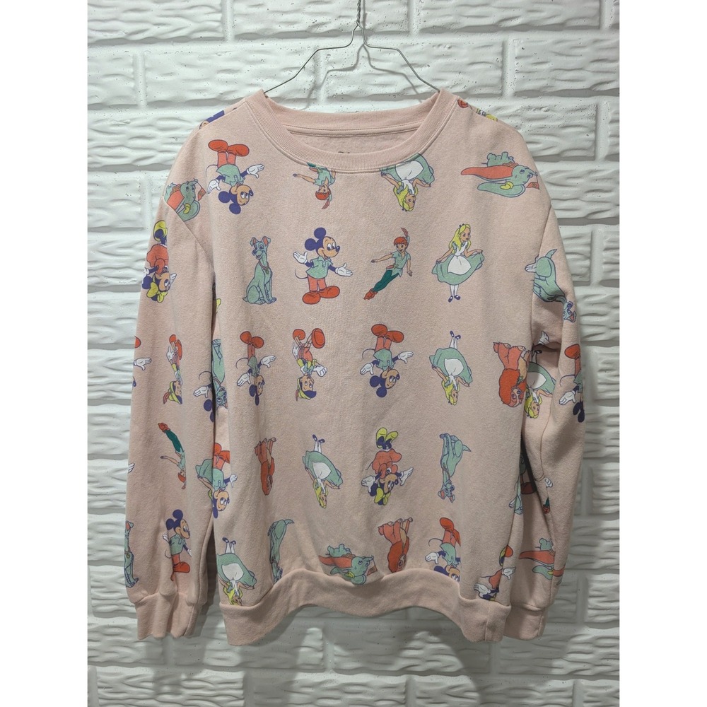 Disney 100 Years of Wonder Pink Crew Sweatshirt All Over Print Characters Medium